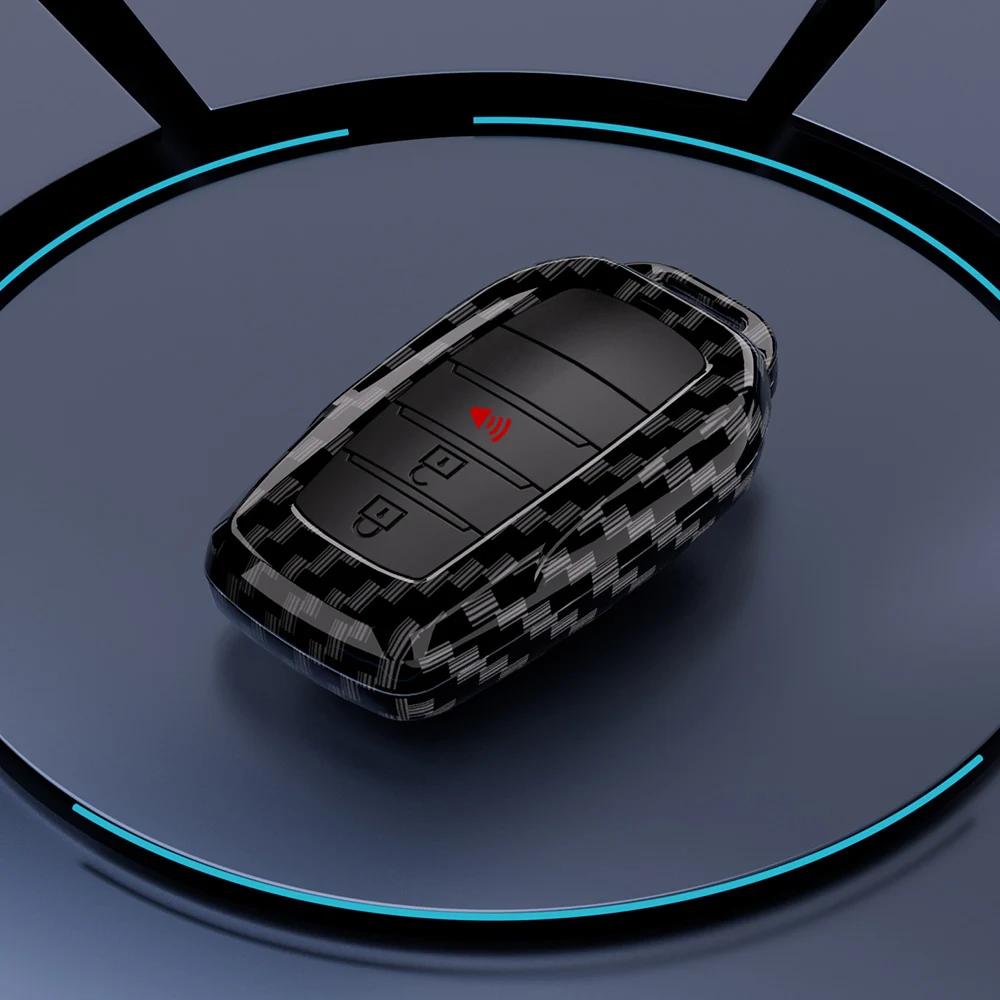 Carbon Fiber Car Key Cover Case For Toyota RAV4 Highland Coralla Hilux Fortuner Land Cruiser Camry Crown Keychain Accessories