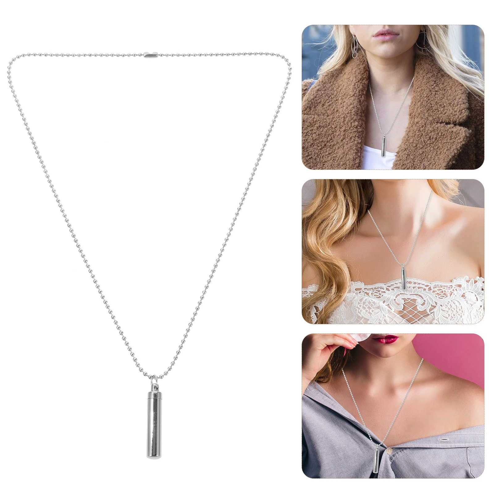 

Urn Necklace Cylinder Pendant Memorial Matching Keepsake Jewelry Chain Clavicle