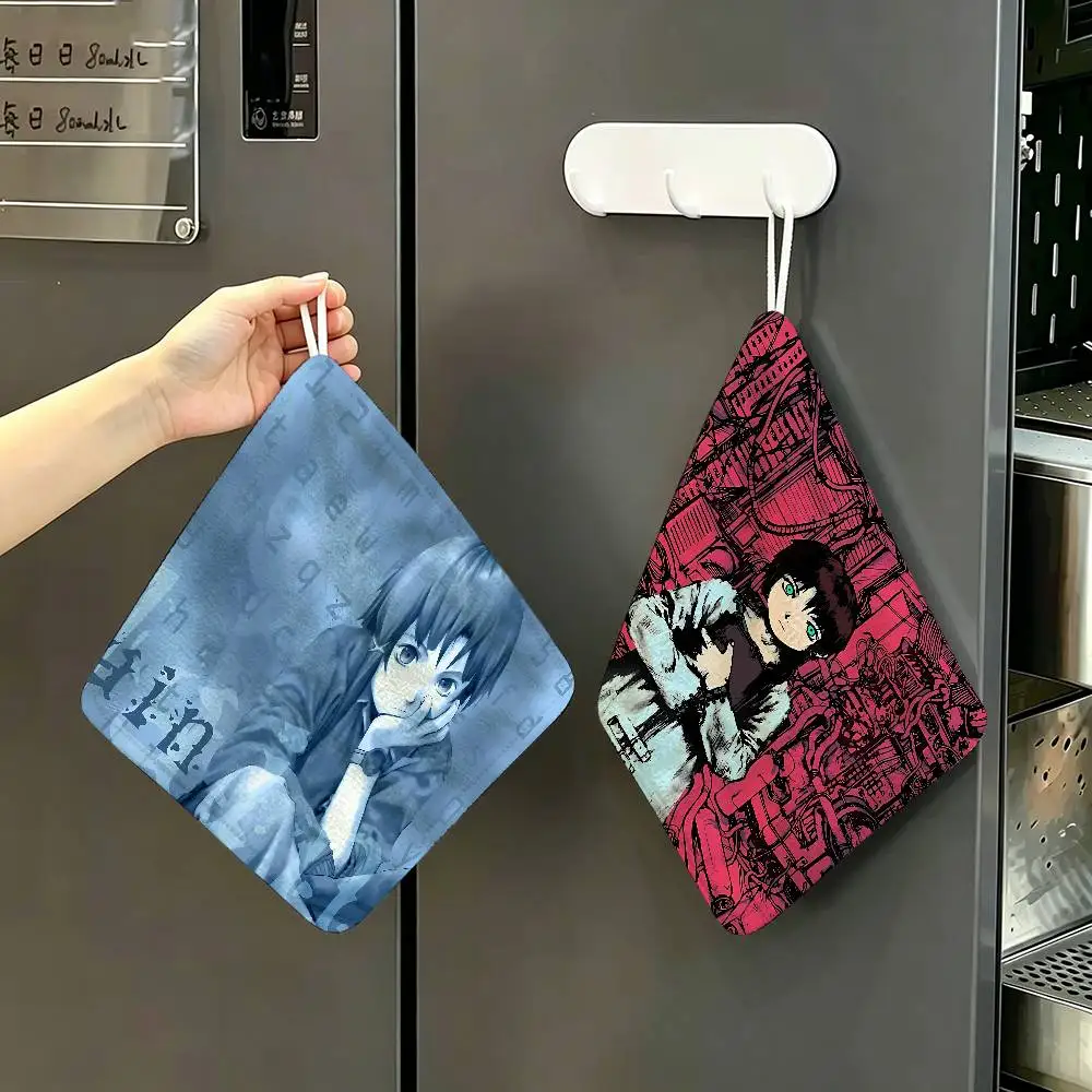 Anime S-Serial Experiments Lain Hanging Polyester Cotton Towel, Reusable Hand Wiping Cloth, Wear Resistant for Home Kitchen Sink