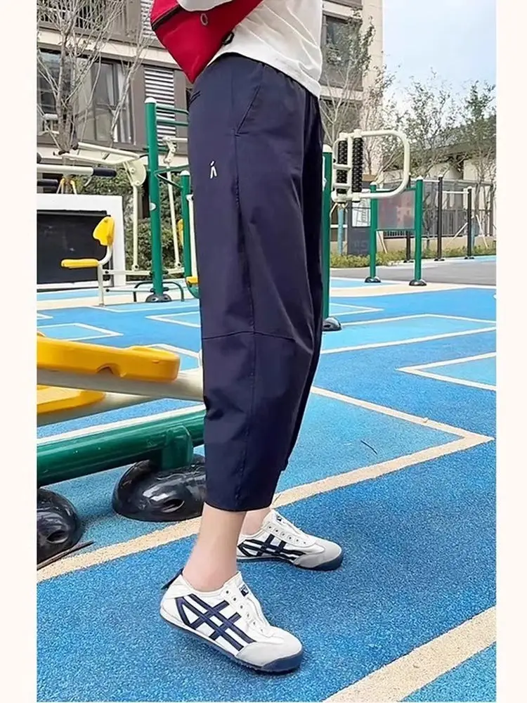 

Высокая талия Qui Dry, новые летние спортивные брюки, женские универсальные утягивающие брюки больших размеров, шаровары с девятью очками