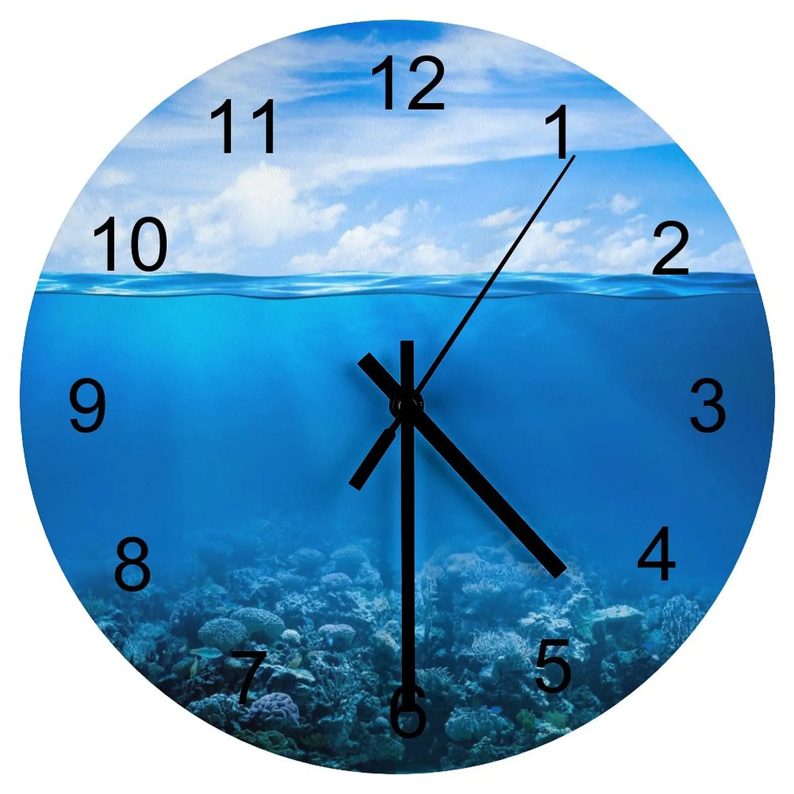 

Kitchen Wall Clock Underwater small Tidy fish Clocks 12 inch Mute Wood Round 3D Display Keyhole Hanging Fantasy