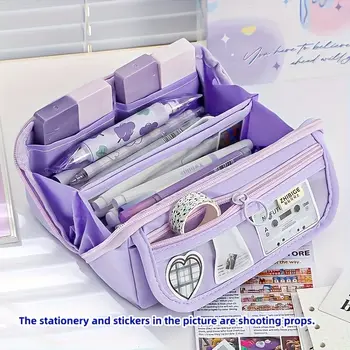 大容量鉛筆盒,多層文具袋,桌上文具收納袋,大容量文具盒,手提式 8 最佳銷售 淡紫色袋子 - №2