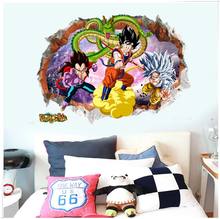 Dragon Ball 3D Broken Wall Sticker Super Saiyan Son Goku Anime Wall Sticker Bedroom Decoration Sticker Children\'s Toy Gift