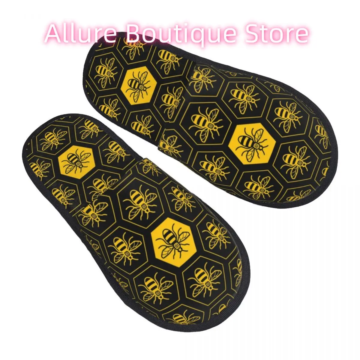 

Custom Bee House Slippers Women Cozy Memory Foam Honeybee Slip On Hotel Slipper Shoes