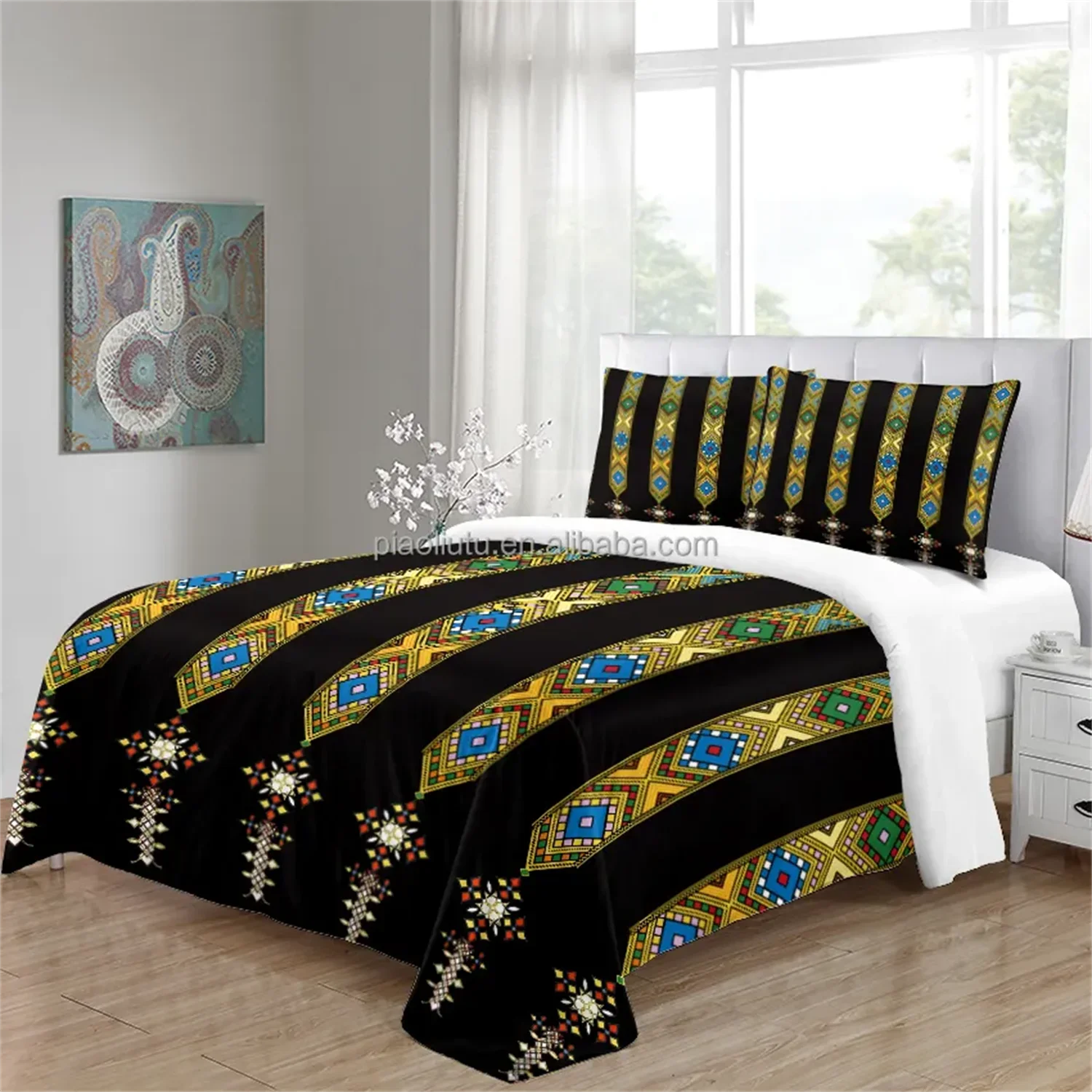 African Art Ethiopian Comforter Soft King Queen Full Size Duvet Cover Set 3pcs Bedding Set Quilt Cover 2 Pillowcases