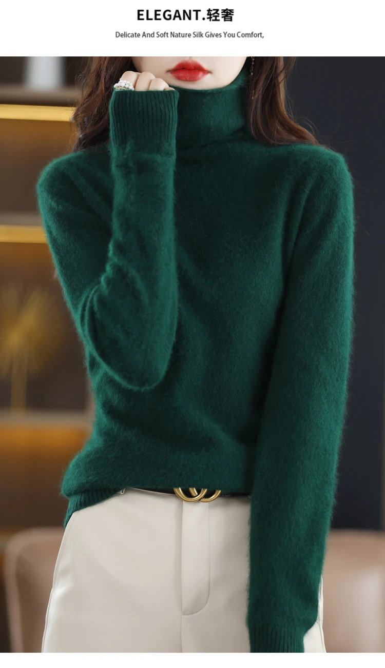 Autumn and Winter 2022 Women's High Neck Pullover 100% Pure Mink Cashmere Sweater Knitted Soft Fashion Women's Clothing