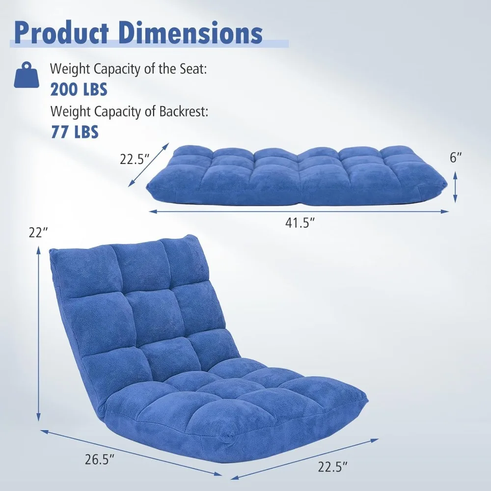 เก้าอี้เล่นเกมแบบมีเบาะรองพื้นพร้อมพนักพิงปรับได้ ผ้ากำมะหยี่สีคอรัล 14 ตำแหน่ง เบาะหนา ตัวเลือกการนั่งแบบพื้น