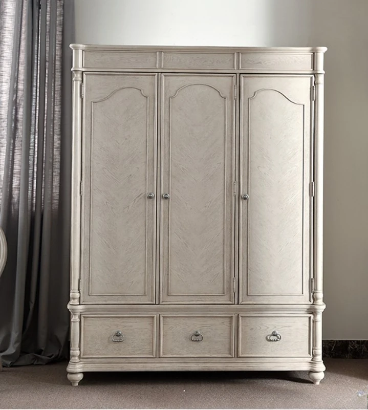 Solid wood wardrobe oak carved wardrobe bedroom white old with drawers three-door wardrobe custom