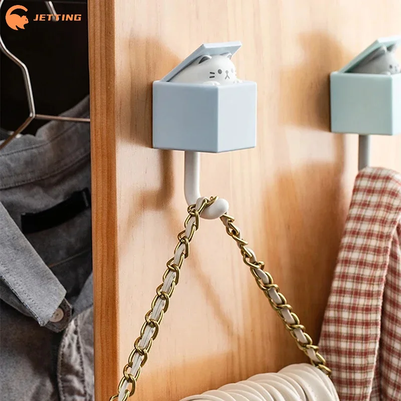 1PCS Key Holder Wall House Cat Keychain Hangers Key Rack Wall Hook Cartoon Self Adhesive Bedroom Door Hooks Animal Home Decorati