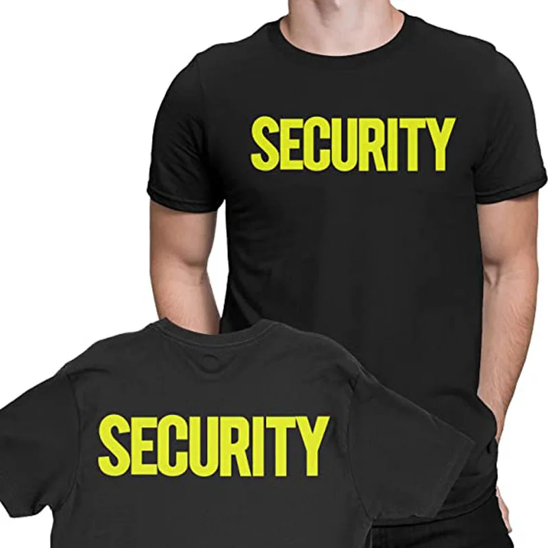 Security T-Shirt Front Back Print Mens Tee Staff Event Uniform Male Works Clothing Coverall Short Sleeve Blouses Graphic Tee Top