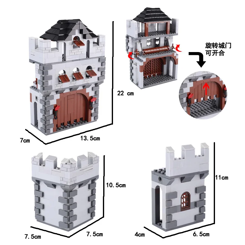 MOC Medieval Castle Accessories Building Blocks Walls Gates Knight Rome Figures Soldiers Battlefield Military Bricks Kids Toys