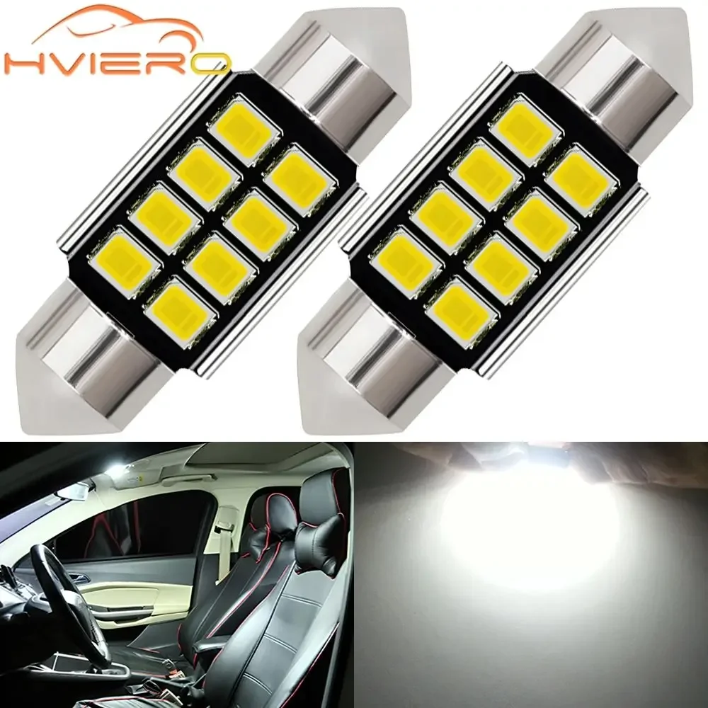 2Pcs Festoons C5W C10W Car Reading LEDS 31mm 36mm 39mm 41mm SMD 2835 8Chips Auto Lamps Dome Lantern Interior Lights White DC 12V