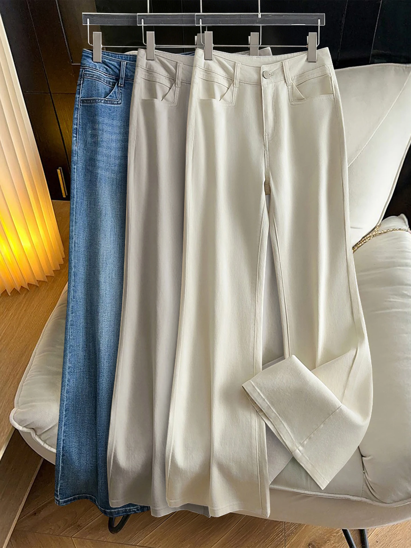 

Женские джинсы с широкими штанинами, повседневные, с высокой талией, свободные, прямые, утягивающие, весна-осень, новый стиль, универсальные, повседневные