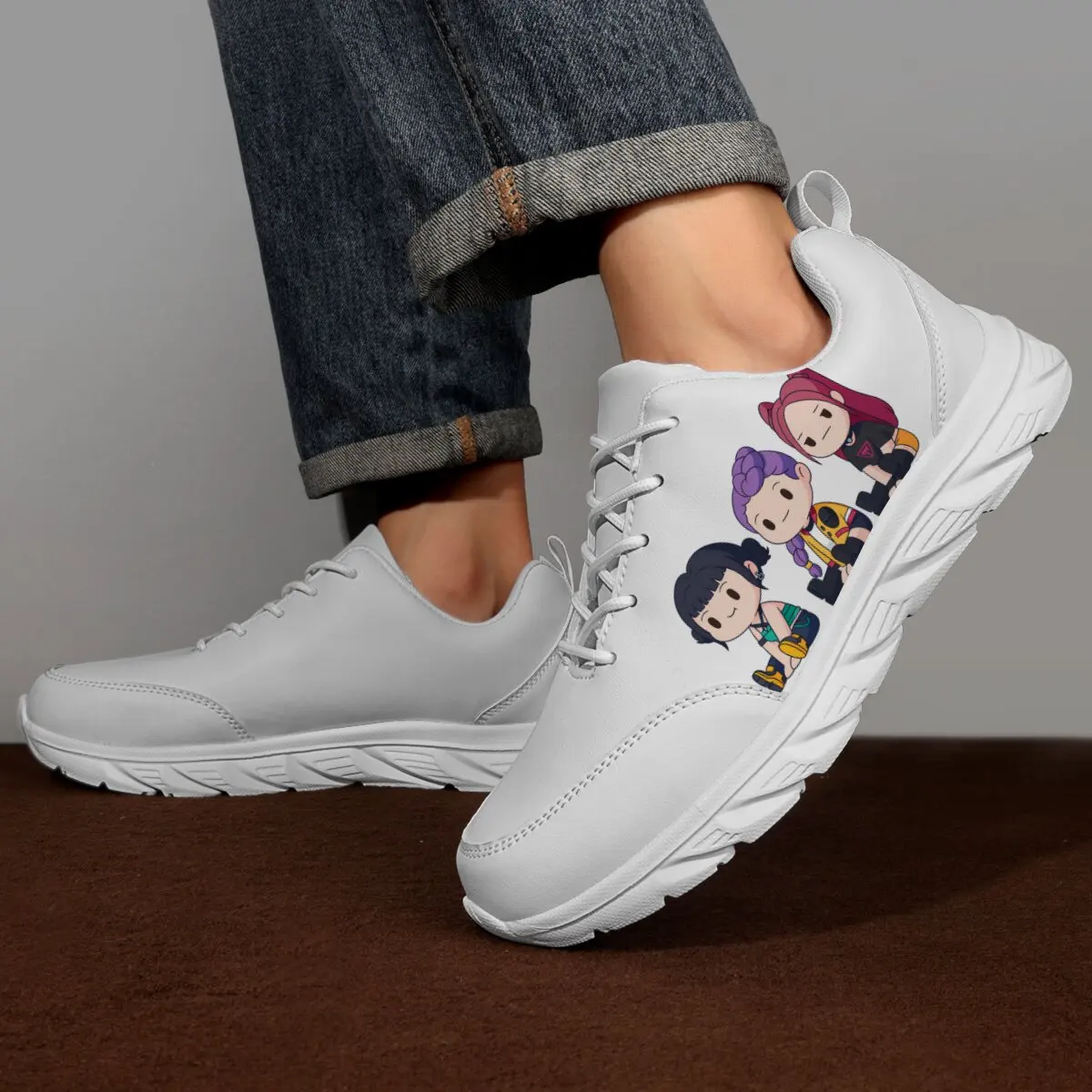 

Customize Brand Shoes White Sneakers With Cute Cartoon Girls Print Sneakers Comfort Slip-On Casual Male Outdoor Breathable Shoes