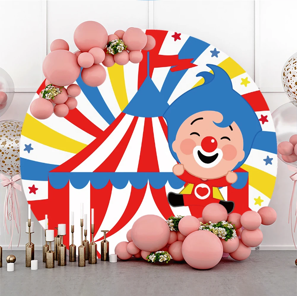 Custom Circus Theme Dumbo Round Backdrops Baby Shower Birthday Party Decor Popcorn Elephant Baby Shower Photo Background Banner