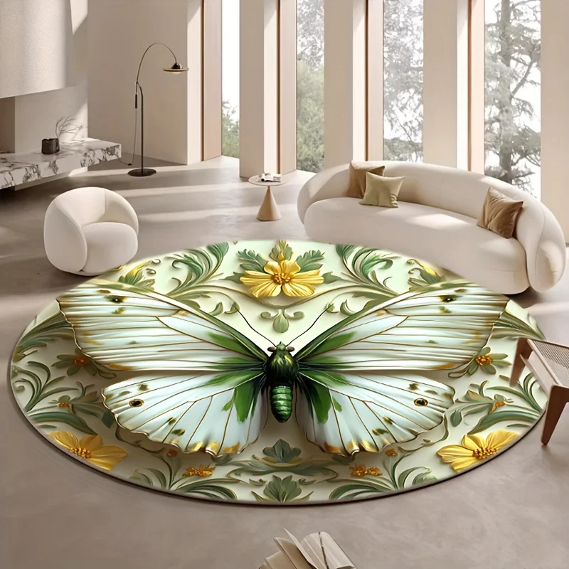 

Круглый коврик с принтом бабочек и цветов, фланелевый, с природной тематикой, для домашнего декора, уютный, мягкий, для использования в гостиной, для помещений