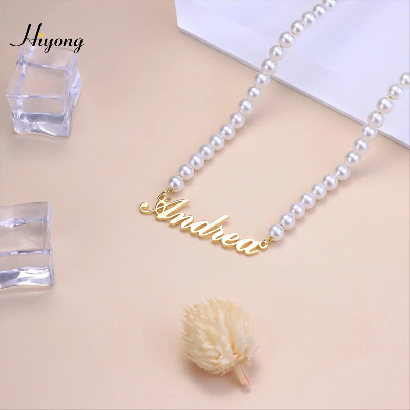 

2022 New Custom Name Pearl Necklace Handmade Charm Personalized Pearl Necklace Stainless Steel Wedding Custom Name Jewelry Gift