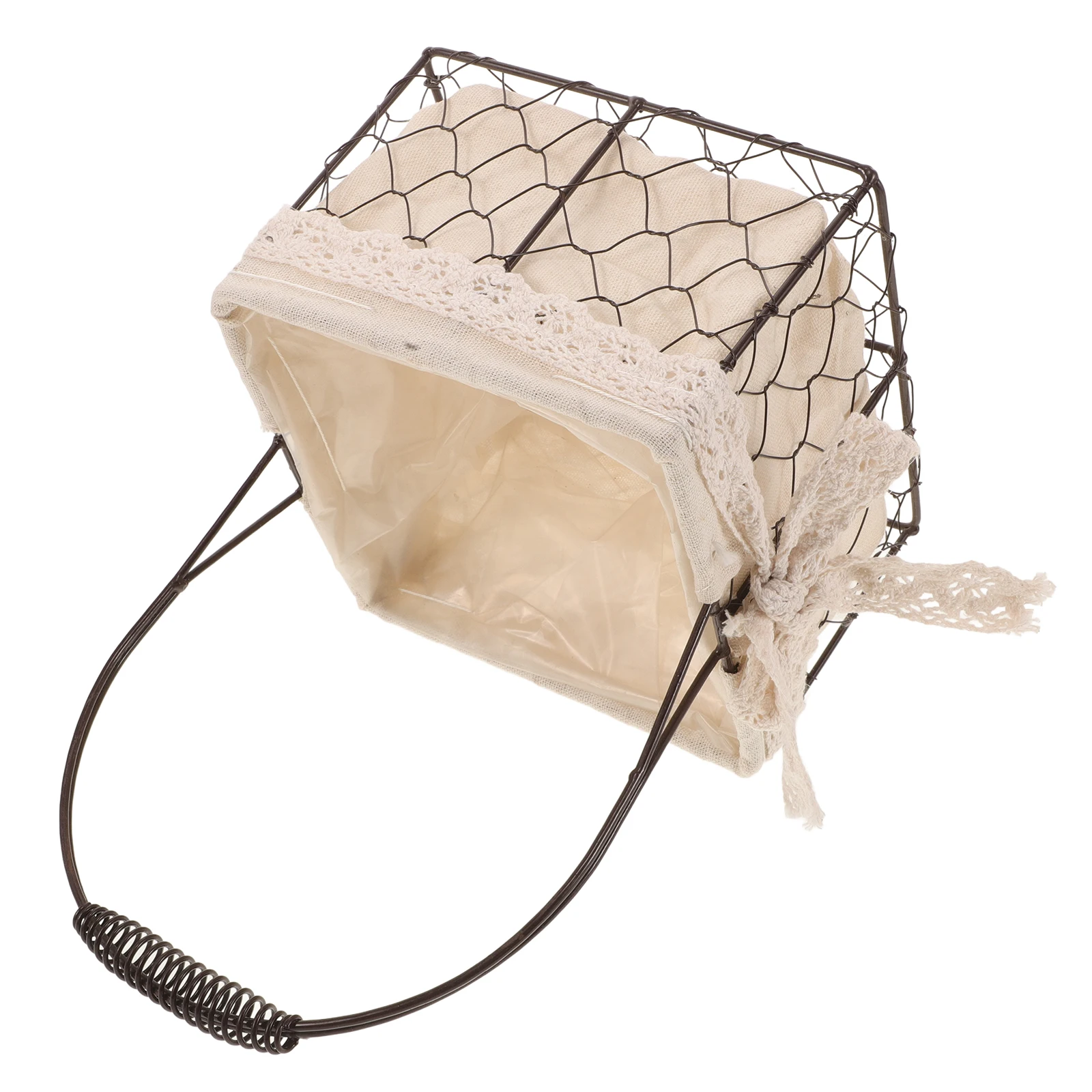 

Iron Wire Flower Basket Rural Style Storage Retro Cloth Handles Home Decor Bathroom Kitchen Office Plant Stand