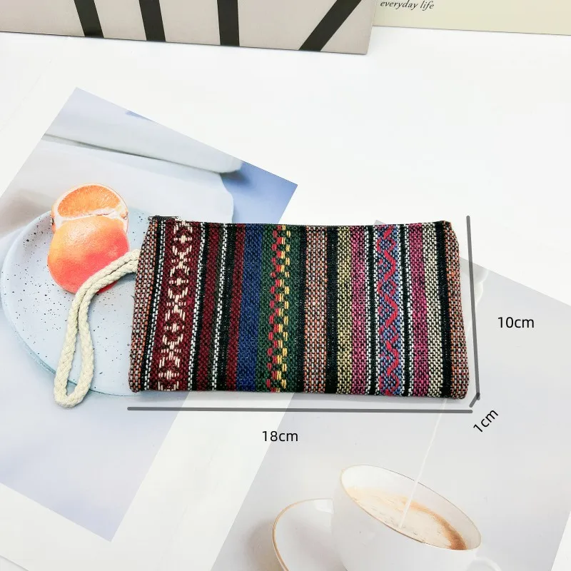 24pcs Long Coin Purse Retro Women Canvas National Embroidery Phone Clutch Bag With Wrist