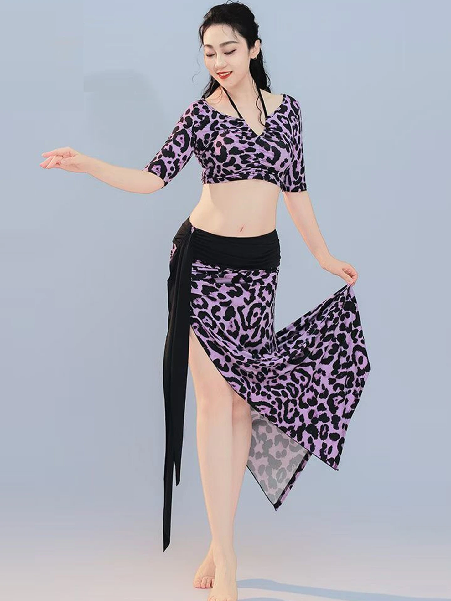 new-summer-style-belly-dance-practice-suit-set-skirt-dance-performance-costume-women's-group-uniform-mid-elasticity-training