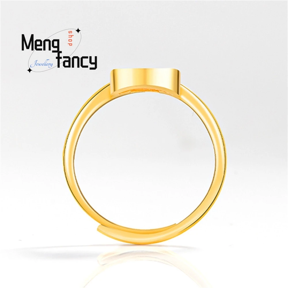 البورمية الطبيعية A-الصف الجاديت الأزرق والأبيض القرع الدائري الجليد نوع اليشم S925 الفضة مطعمة خاتم عصري للنساء قابل للتعديل