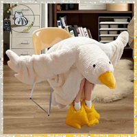 New Thicken Coral Fleece Hooded Robe Big Goose Nightgown Funny Goose Couple Cute Cartoon Sleepwear Cosplay Duck Home Clothes