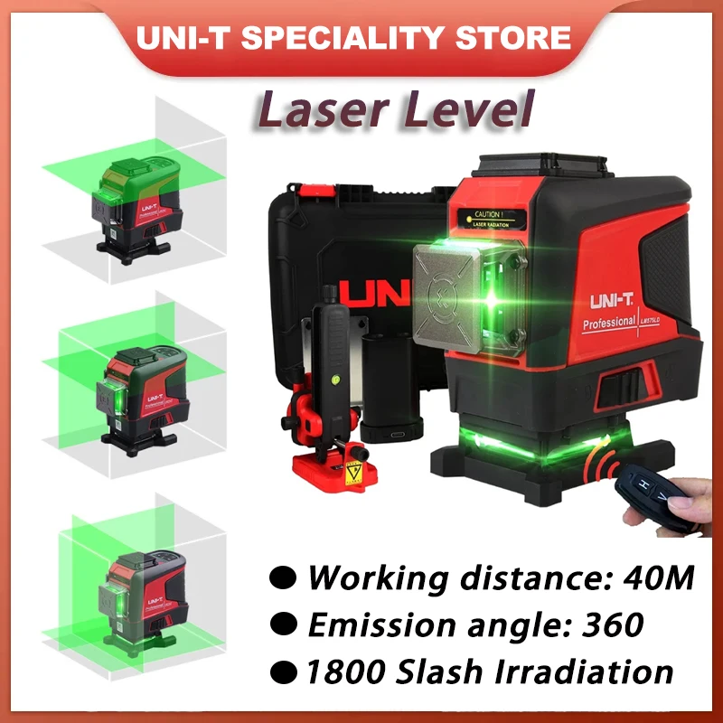 UNI-T Laser Level 3D Green 12 16 Lines 360 Horizontal Vertical Self-Leveling Cross Remote Control Nivel Professional LM576LD
