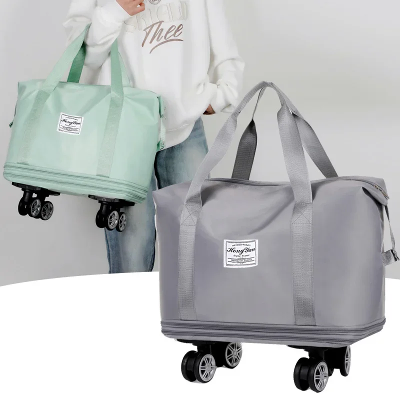Expandable Luggage Bag with Universal Wheel Large Capacity Dry and Wet Separation Storage Business Travel Bag Duffle Bag