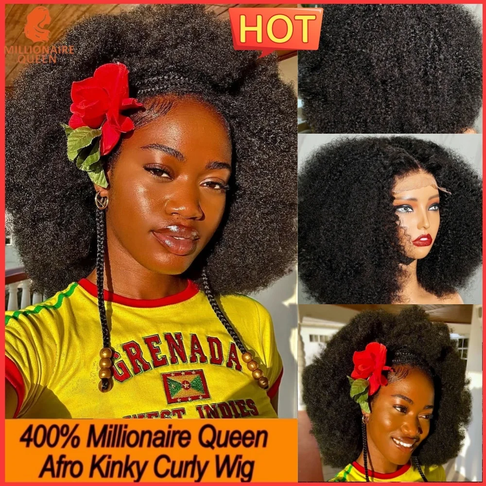 

Afro Kinky Curly Super Double Drawn 5x5 Lace Wigs 400% High Density Lace Wigs 100% Human Hair Glueless Wigs Millionaire Queen