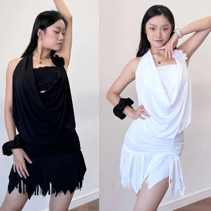 

Необычный топ для латинских танцев, юбка с бахромой для взрослых, костюм для соревнований по латинским танцам Чача, женская одежда для самбы, латинских танцев SL13458