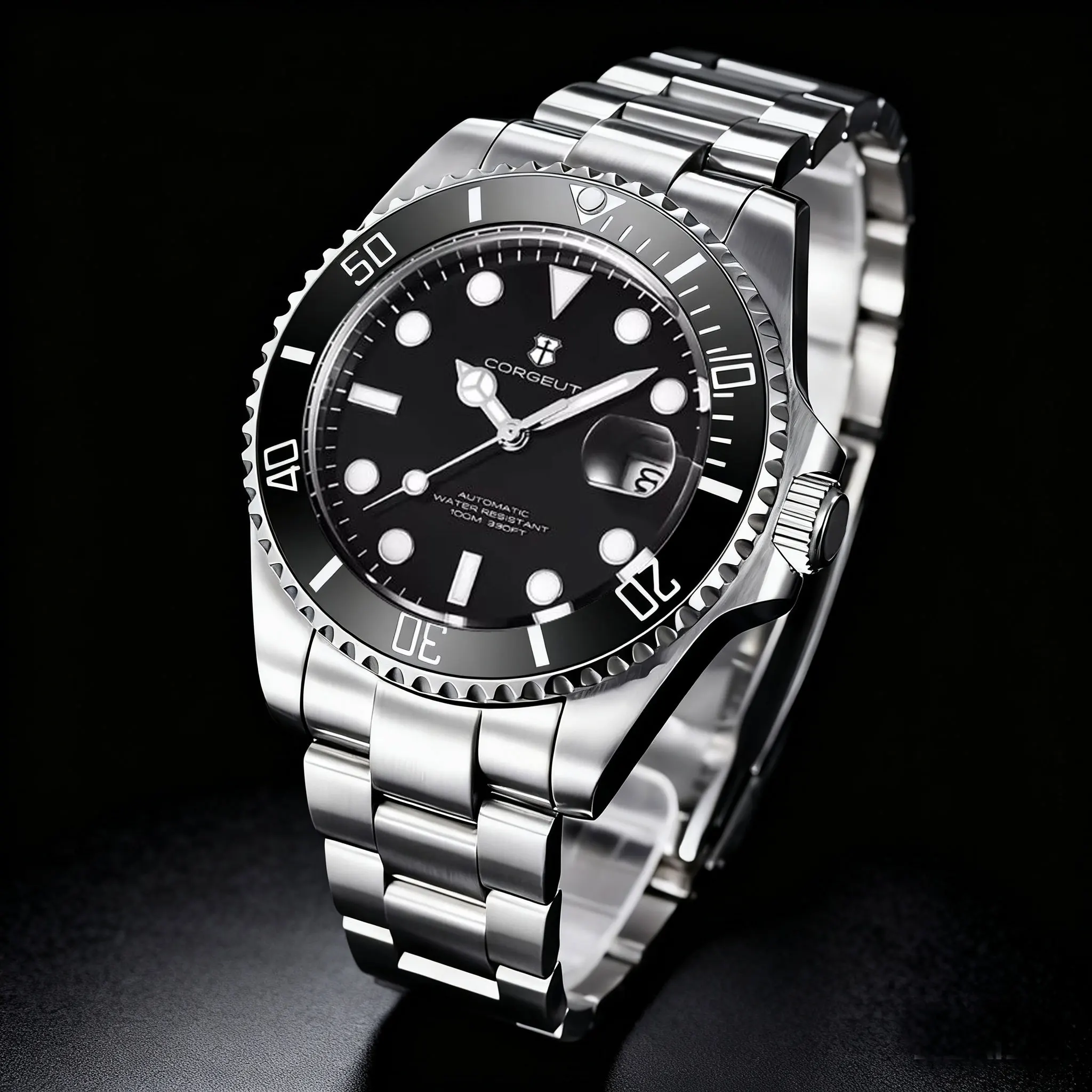 40 مللي متر Corgeut رجل ساعة شعار مخصص فاخر الياقوت NH35 ساعات آلية أوتوماتيكية السيراميك الحافة 120 انقر مضيئة