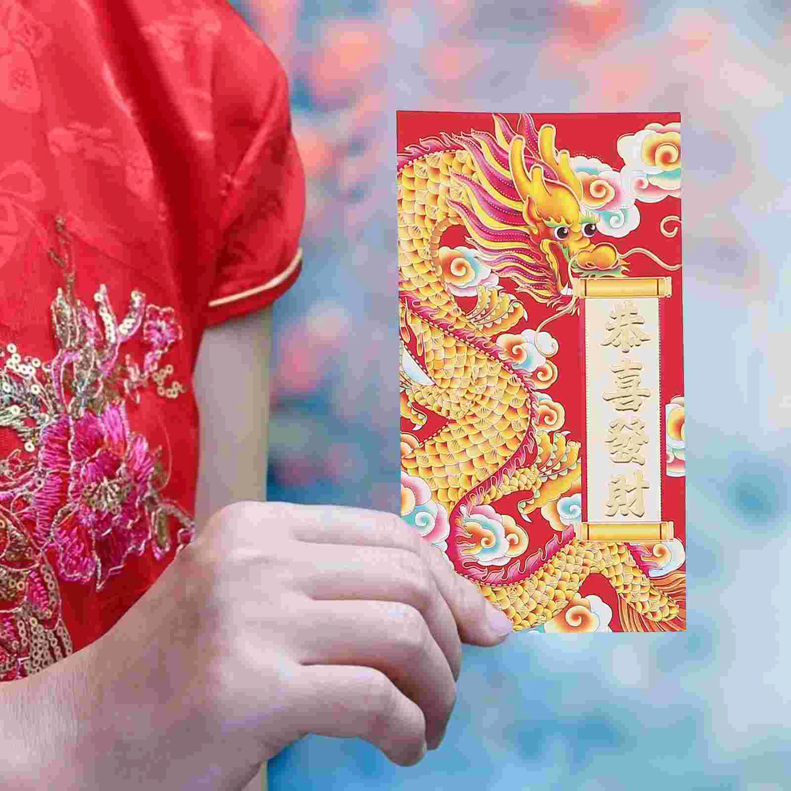 Lot d'Enveloppes Rouges à Motif de Dragon, Pochette en Papier Décorative du Zodiaque Chinois, 30 Pièces, 2024