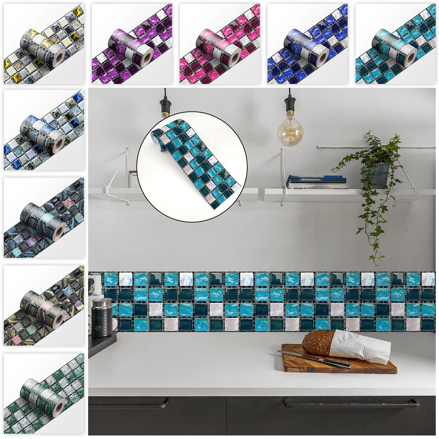 24 Styles 2D Mosaic Tiles Wall Sticker Waist Line Skirting Strip Peel & Stick Bathroom Kitchen Backsplash Home Decor Wall Decals - view 2
