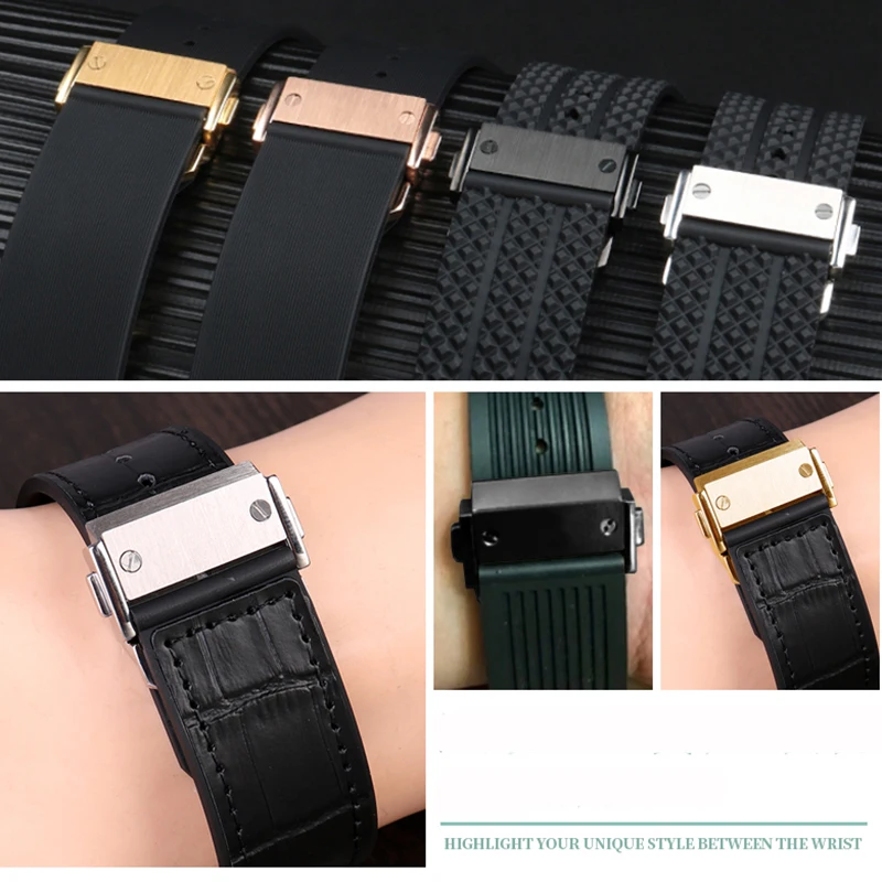 18mm 22mm Solid Stainless Steel Buckle for Hublot Big Bang Silicone Leather Strap with Tool Watch Clasp Button Silver Black Gold