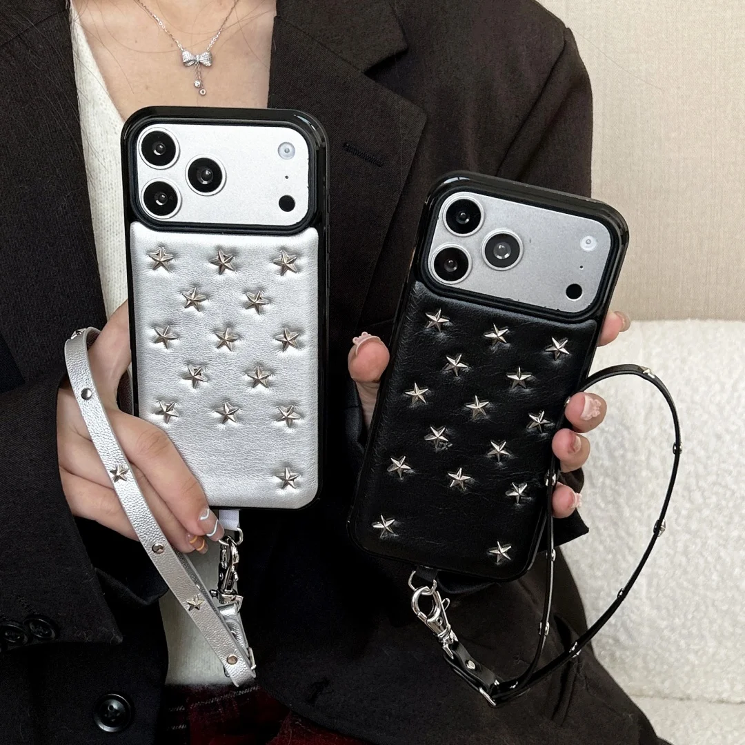 

3D Metal Stars Cool Cute Girl Phone Case For Iphone 17 16 15 14 13 Pro Max 14 Plus Luxury Soft Leather Cover﻿