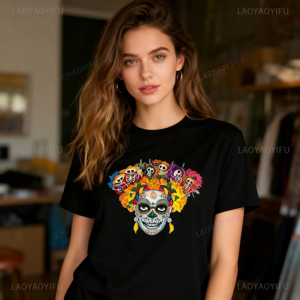 

Dia De Los Muertos Tshirt Day of The Dead Sugar Skull Shirt Mexican Women Tee Halloween Unisex Tops Graphic Printed T-shirt