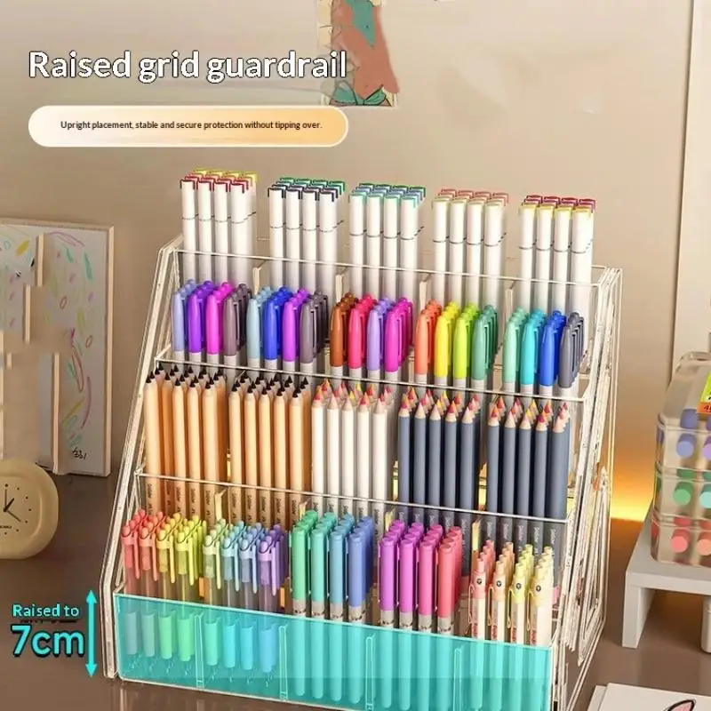 3/4/5 Tier Large-Capacity Acrylic Desk Divider Watercolor Pencil Organizer Stationery Store Storage Rack Marker Pencil Holder