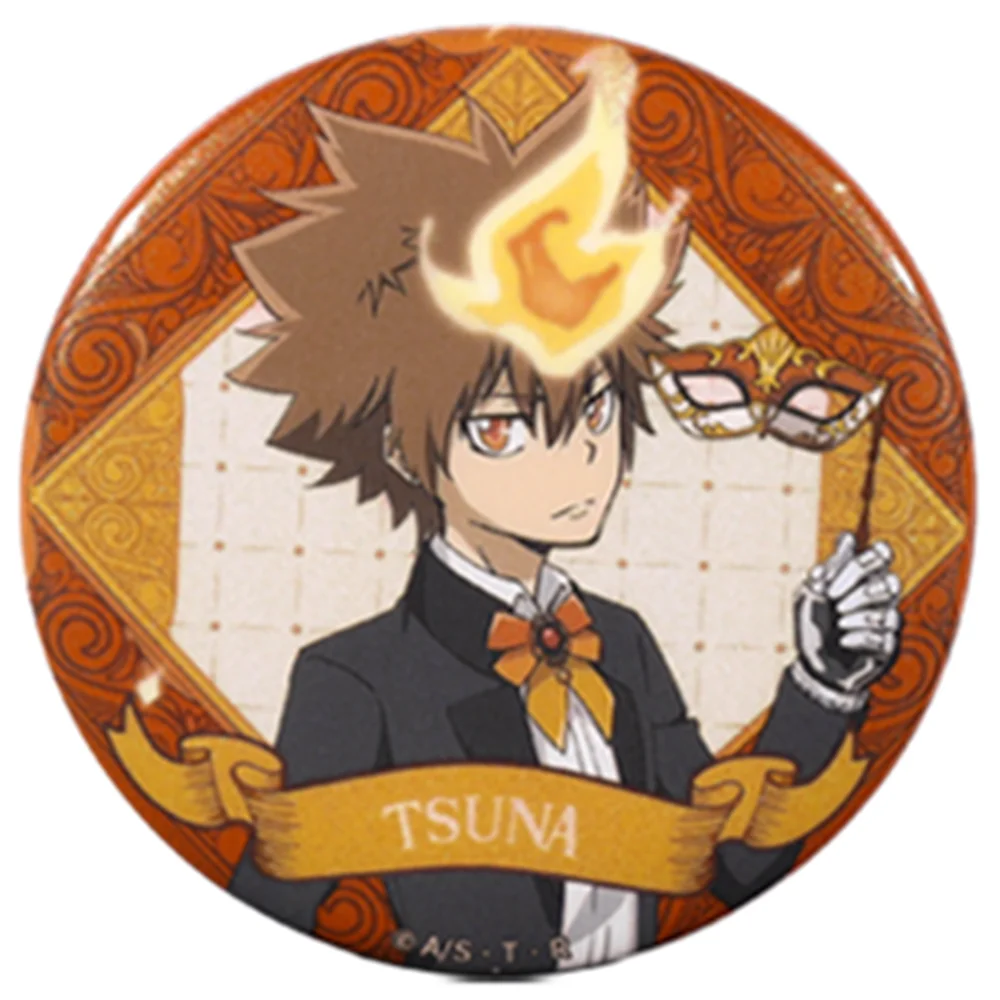 58mm Anime Katekyo Hitman Reborn Sawada Tsunayoshi Gokudera Hayato Cosplay COSTUME Badge Pin SPTE Tinplate Brooch﻿ Prop Gilf