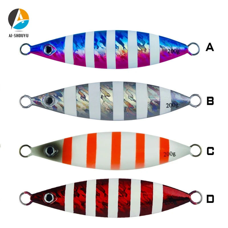 

AI-SHOUYU Hot Sale Metal Lead Jigging Fishing Lure 60g-200g Luminous Slow jigging Hard Jigs Bait Tackle Sea Lure