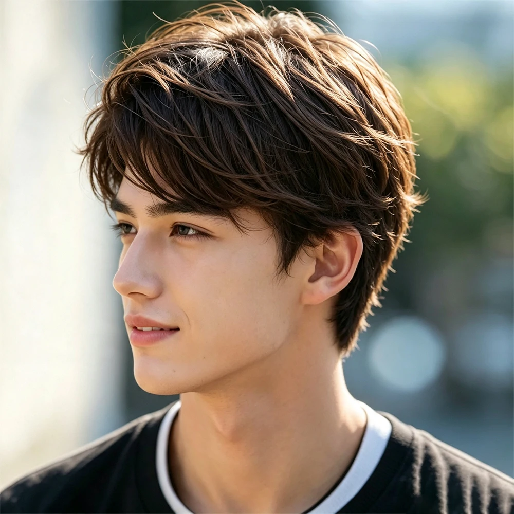 Men'S Short Brown Wig, Short And Fluffy, Made of Synthetic Fibers, Suitable for Everyday Halloween Costume Role Play