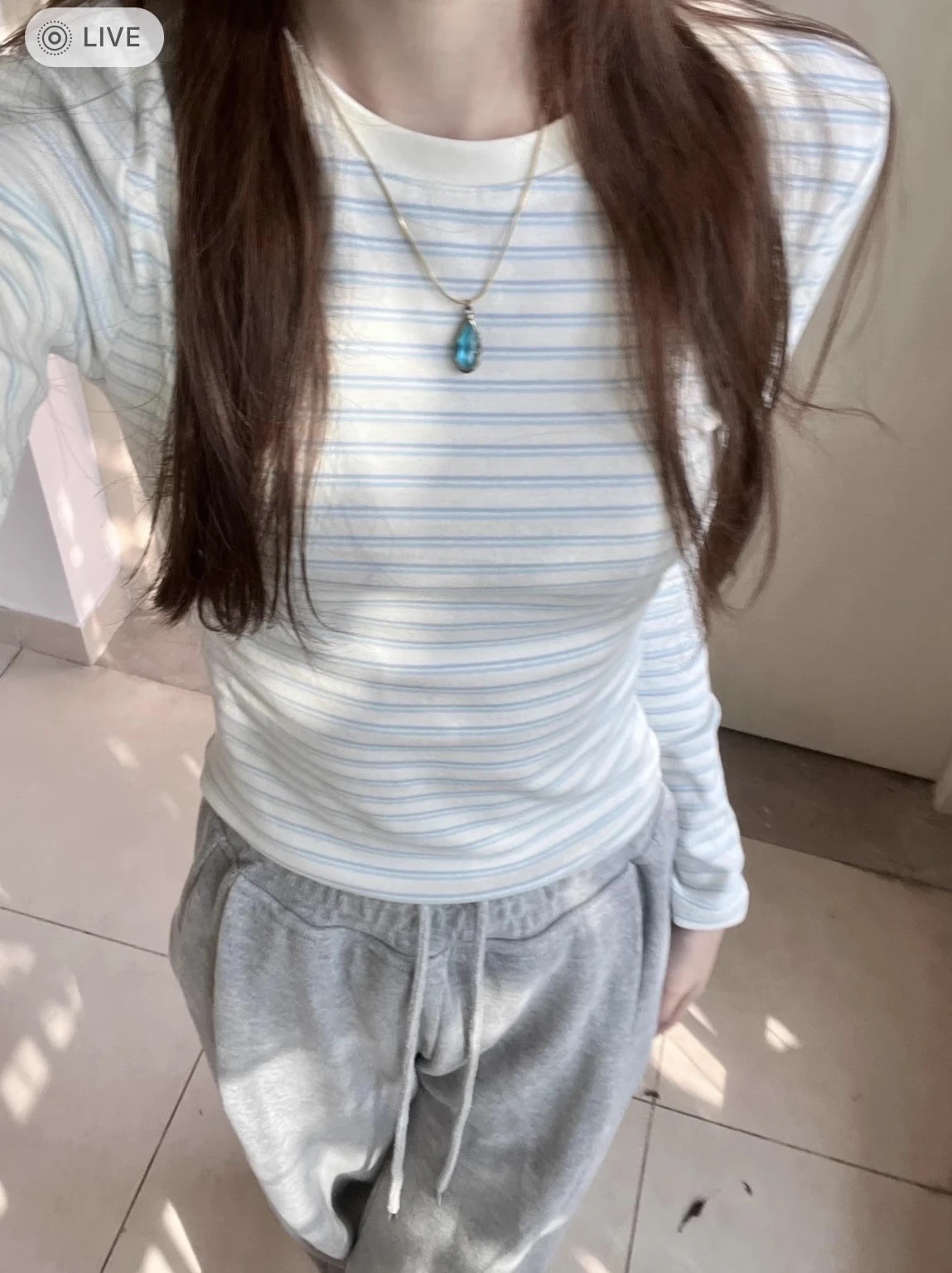 

Slim Fit Stripe Base irt Long Sve round Ne Women's T-irt Brandy Girl New Sle Retro Slimming Cotton Top