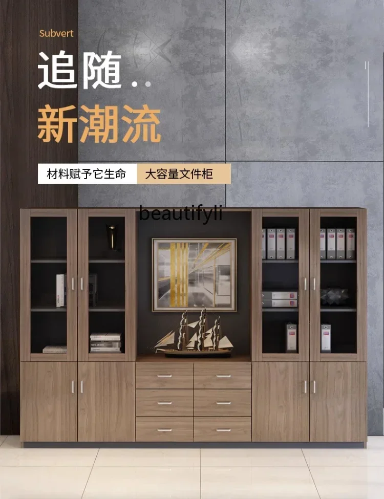 

yj7 Wooden File Cabinet Boss Office Cabinet with Lock Drawer File Cabinet Simple and Modern