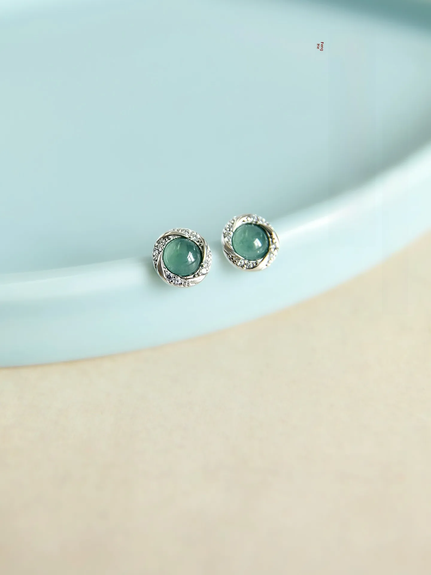 natural-blue-water-turquoise-silver-earrings-ice-type-jadeite-round-shape-fashionable-decorative-jewelry-gift-for-mom