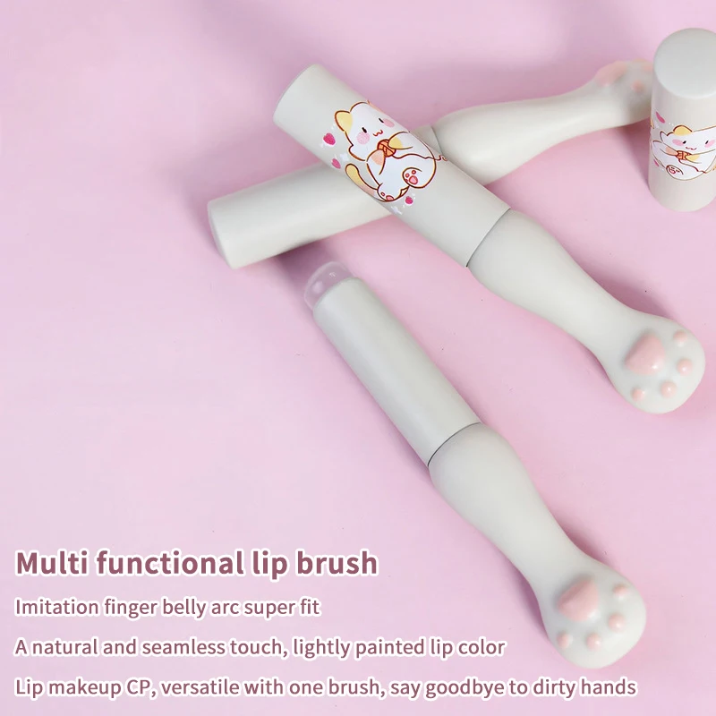 Silikonowy pędzel do ust w kształcie kociej łapki z osłonką, skośne pędzle do korektora, balsam do ust, błyszczyk, skośne pędzle do korektora, pędzle do makijażu.