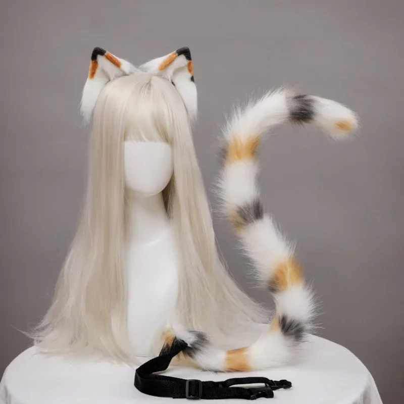 Flower Cat Ear and Tail Set Furry Animal Neko Ears KC Headband Fox Tail Anime Cosplay Prop Caenival Halloween Party Fancy Dress