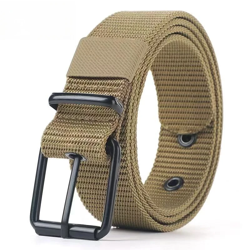 Multi-hole canvas belt for men, versatile for jeans, pin buckle leather belt, suitable for students and young people, Korean sty