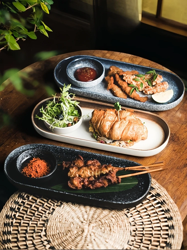 

Creative Cerc Long Rectangle Plate Breakfast Fried Food Sui Serving Di Flat Tray Banquet Dinnerware Oval ape Plate