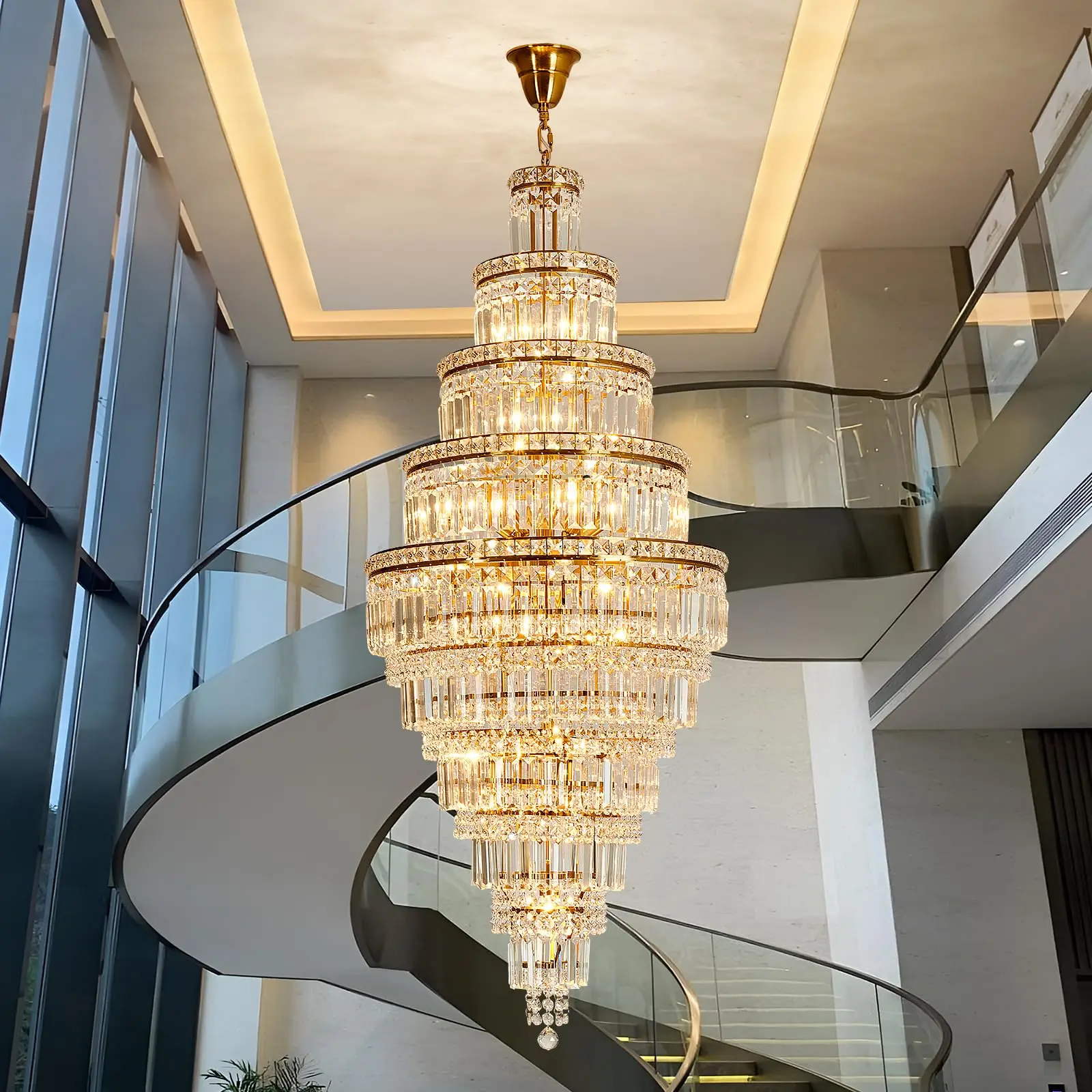 Modern LED Crystal Chandelier Light Large Long Chandelier for High Ceiling Luxury Gold Hanging Pendant Light for Staircase Foyer view 3