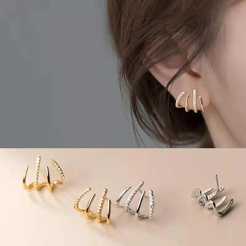 1Pair Elegant Cute Earing Claw Ear Hook Clip Stud Earrings for Women Four-Prong Crystal Gold Color Ear Earrings Fashion Jewelry