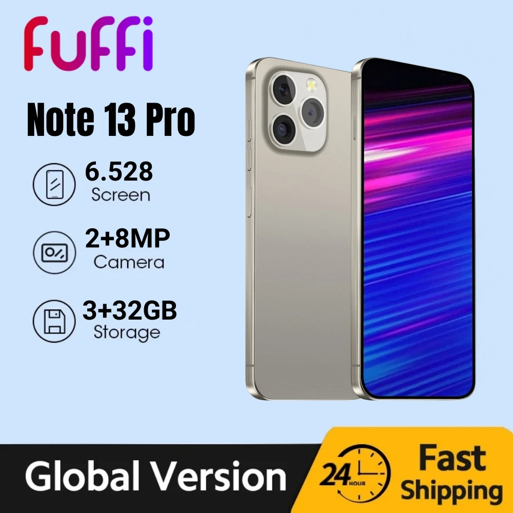 FUFFI-Note 13 Pro,Smartphone Android,6.528 inch,3+32GB ROM,Dual SIM Cell phone,2+8MP,Google play store,4000mAh,Mobile phones